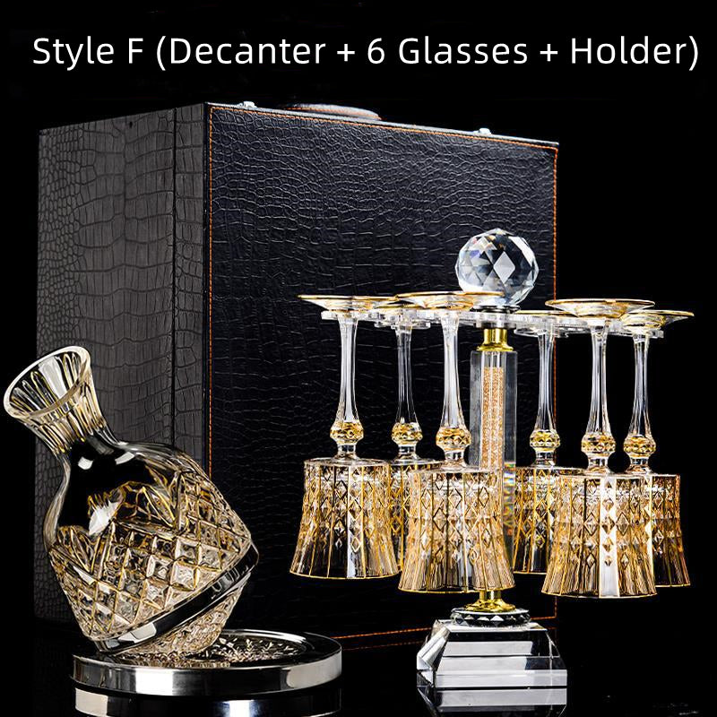 Embossed Gold Accent Wine Glass & Decanter Set with Carrying Case for Elegant Entertaining