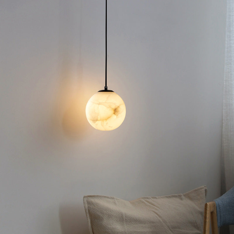 Suspension lumineuse globe en pierre, cordon réglable de 10 à 15 cm, luminaire minimaliste moderne pour chambre, salle à manger, cuisine, salon et entrée