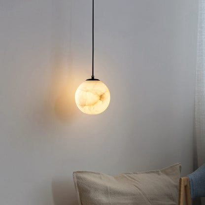 Suspension lumineuse globe en pierre, cordon réglable de 10 à 15 cm, luminaire minimaliste moderne pour chambre, salle à manger, cuisine, salon et entrée