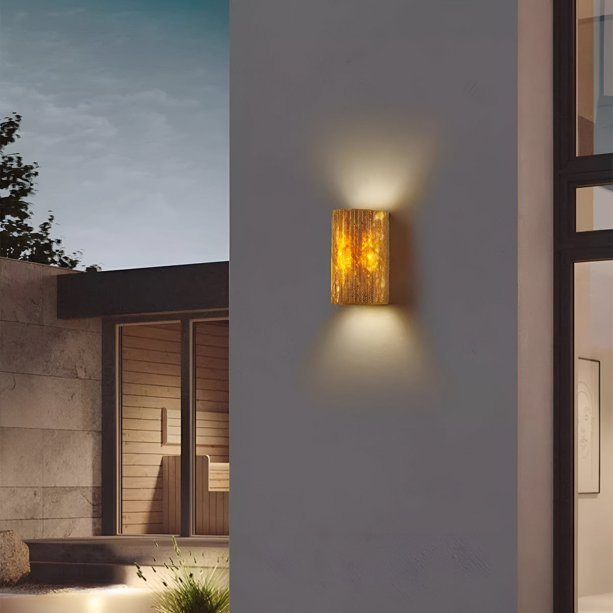 Travertine Sconce Fixture 6.5 Inch Bidirectional Illumination Indoor Outdoor Corridor Entry Facade Architectural Hardscape Garden Terrace Co
