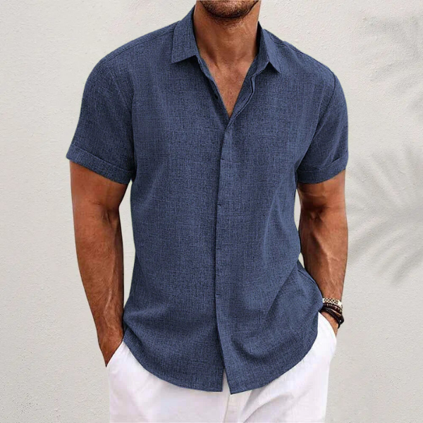 Men's Breathable Short Sleeve Dress Shirt – Lightweight Cotton Blend Button-Up for Summer Casual Wear & Office