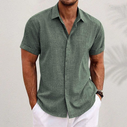 Men's Breathable Short Sleeve Dress Shirt – Lightweight Cotton Blend Button-Up for Summer Casual Wear & Office