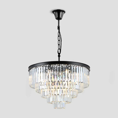 Tiered Crystal Chandelier with Cascading Glass Rods – Multi-Level Statement Lighting for Dining Room & Foyer – Brass, Black & Nickel Finish