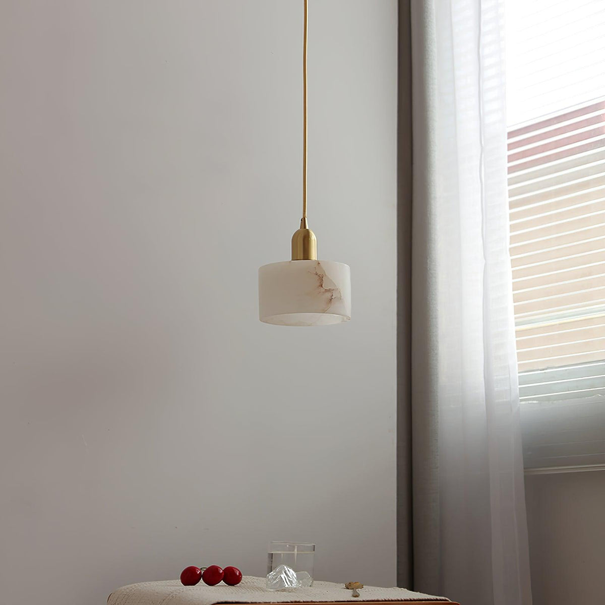 Alabaster Stone Pendant Light 5.5 Inch White Brass Hanging Fixture for Kitchen Island Dining Room Small Space Ceiling Lamp E26 E27 Base Indo