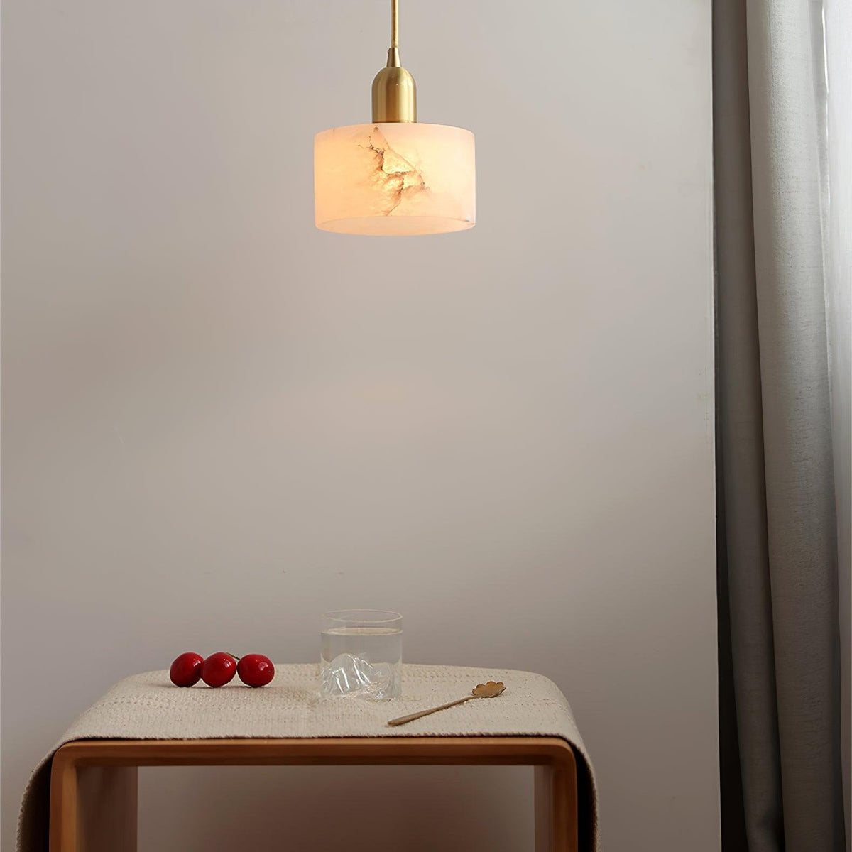 Alabaster Stone Pendant Light 5.5 Inch White Brass Hanging Fixture for Kitchen Island Dining Room Small Space Ceiling Lamp E26 E27 Base Indo
