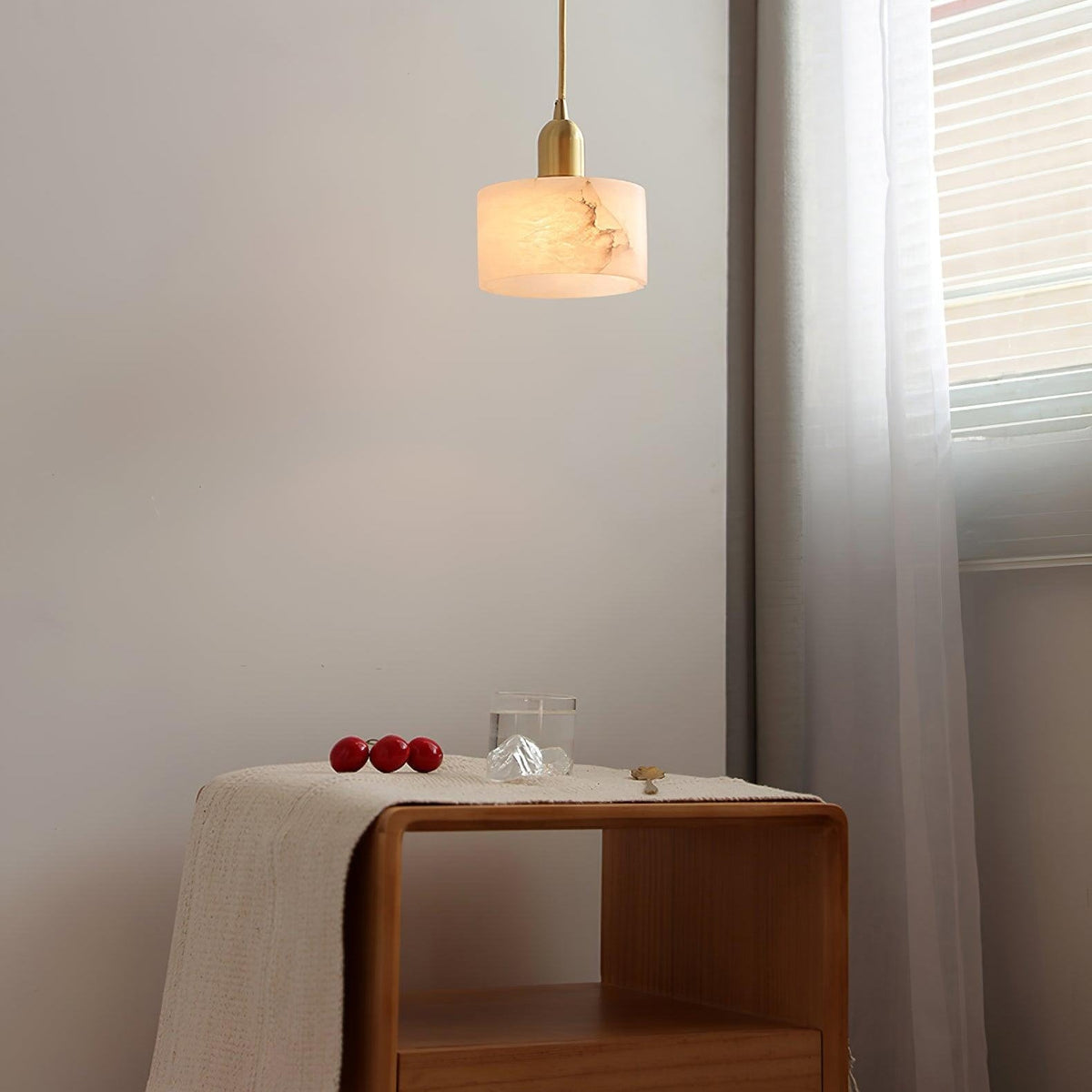 Alabaster Stone Pendant Light 5.5 Inch White Brass Hanging Fixture for Kitchen Island Dining Room Small Space Ceiling Lamp E26 E27 Base Indo