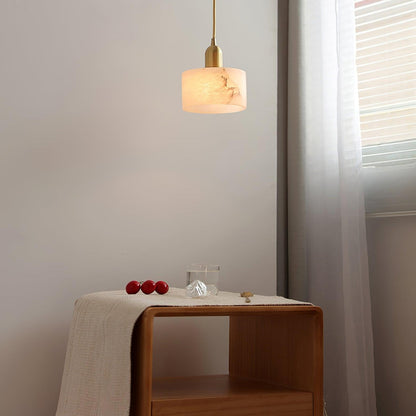 Alabaster Stone Pendant Light 5.5 Inch White Brass Hanging Fixture for Kitchen Island Dining Room Small Space Ceiling Lamp E26 E27 Base Indo