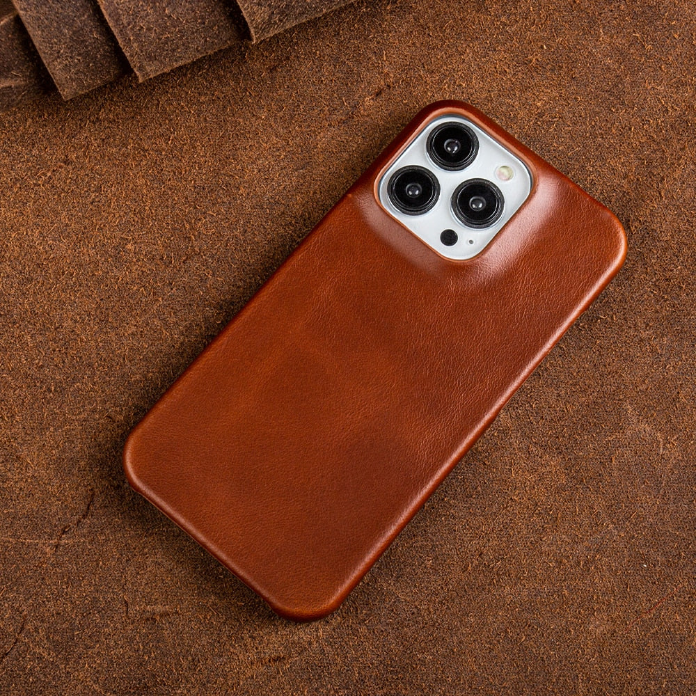 Wax-Finished Genuine Leather iPhone Case with MagSafe Compatibility for iPhone 13, 14, 15, 16 Series | Protective Slim-Fit Cover