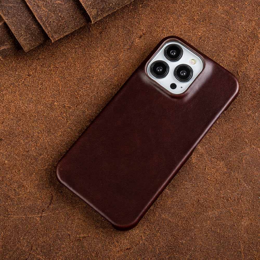 Premium Full-Grain Leather iPhone Case with MagSafe – Shock-Absorbent Protection for iPhone 11-17 Models