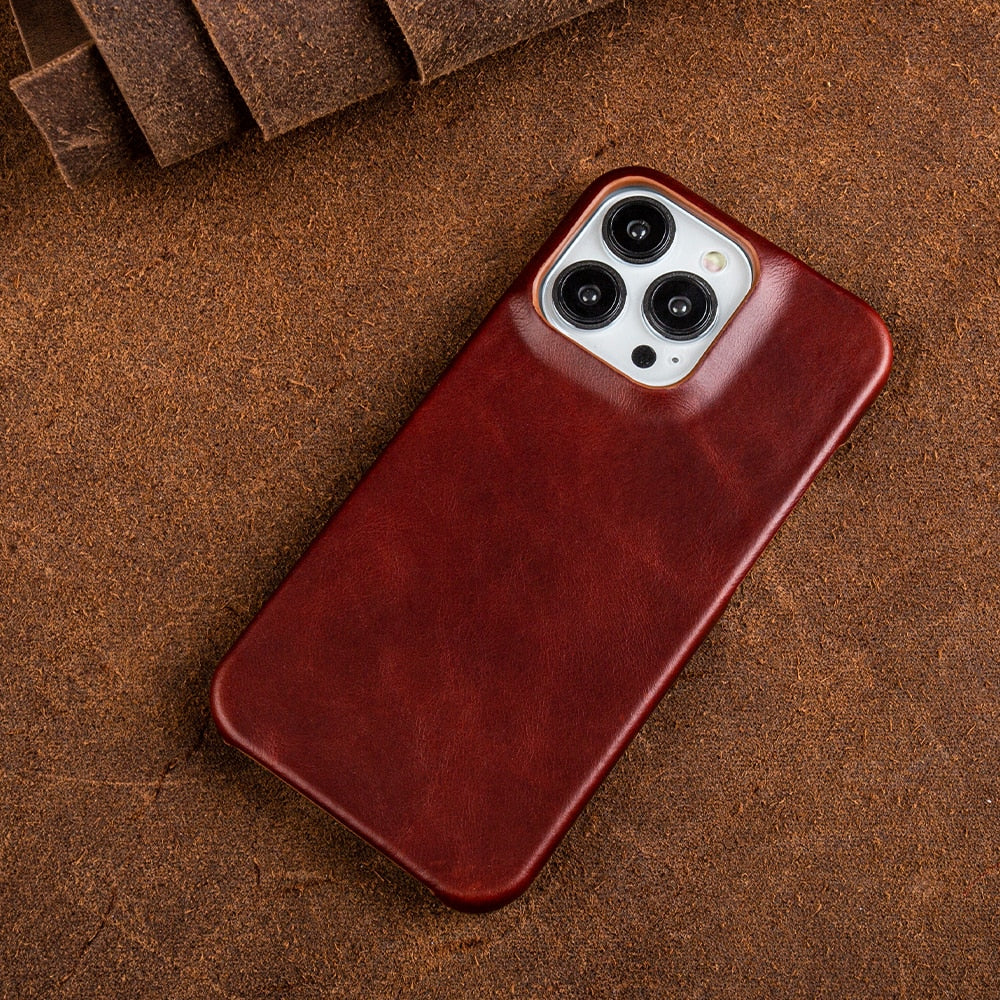 Premium Full-Grain Leather iPhone Case with MagSafe – Shock-Absorbent Protection for iPhone 11-17 Models