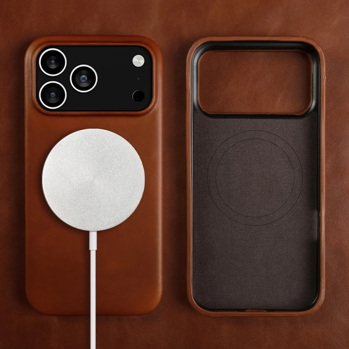Premium Full-Grain Leather iPhone Case with MagSafe – Shock-Absorbent Protection for iPhone 11-17 Models