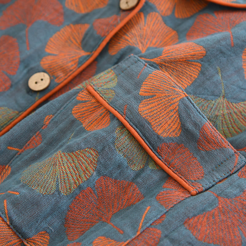 Olivia Loungewear Set - Cotton, Breathable Ginkgo Leaf Design
