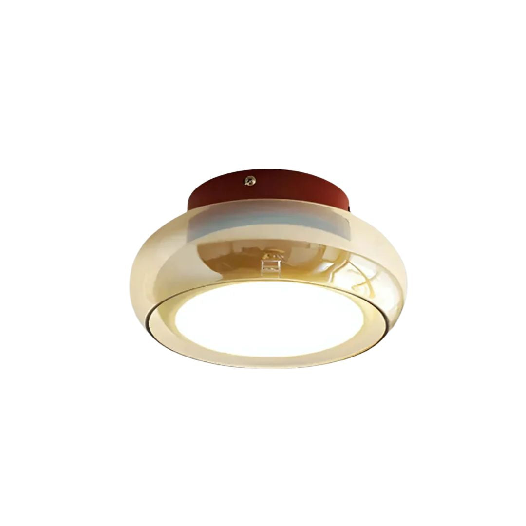 Flush Mount LED Ceiling Light 24W Amber Glass 12 Inch Warm White for Bedroom Hallway Entry Retro Style Modern Fixture Home Lighting