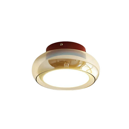 Flush-Mount LED Light Fixture 24W Amber Glass for Small Rooms & Hallways Warm Glow Vintage-Inspired Close-to-Ceiling Lamp for Bedroom Entryw