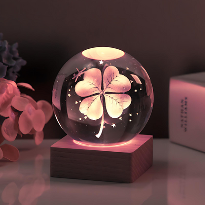 Crystal Sphere LED Nightlight 2.4 in 3D Engraved Accent Lamp Wooden Base USB Powered for Bedroom Office Desk Ambient Glow Decorative Lightin