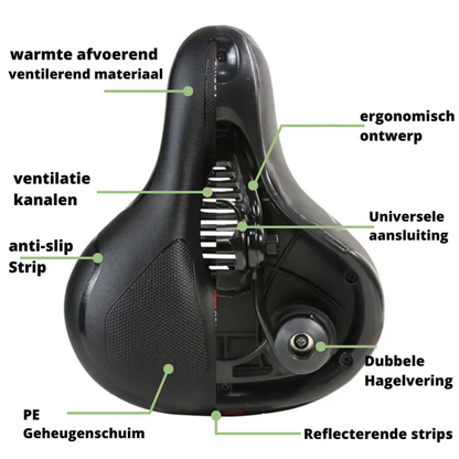 Memory Foam Bike Seat with Dual Suspension for Road, Mountain & City Bikes – Padded Comfort Saddle with Reflective Strips & Honeycomb Grip