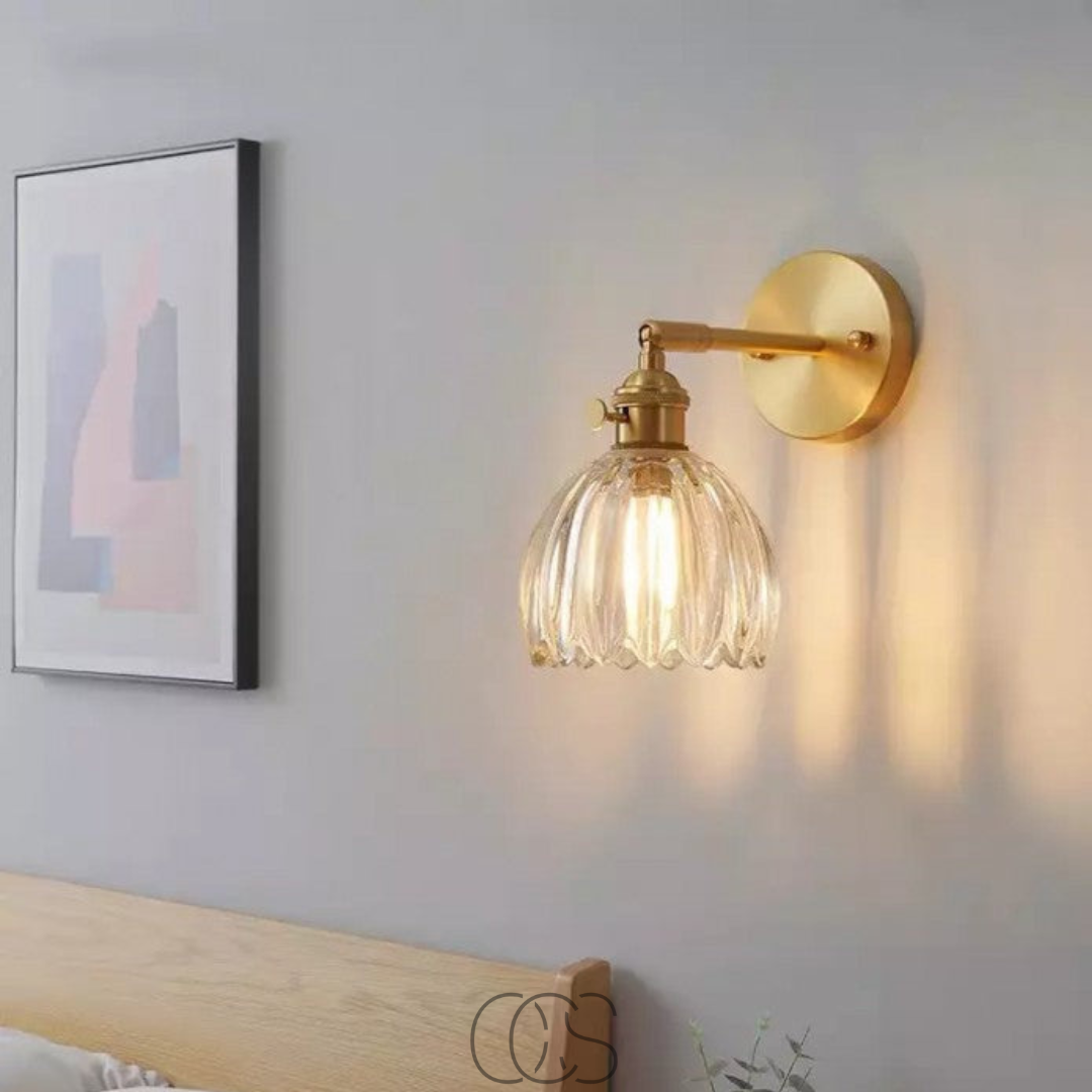 Vintage Tulip Glass Wall Sconce with Flower Shade – Classic Accent Light for Bedroom, Living Room, Hallway – E27 Socket