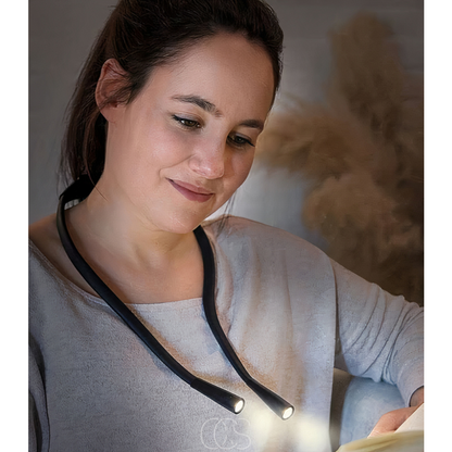 Wearable Book Light Flexible LED Neck Lamp USB-C Rechargeable 6.3 oz Gray Hands-Free for Reading Crafts Knitting Puzzles Travel Camping Emer