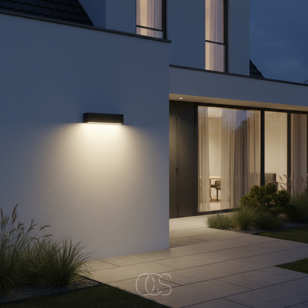 Modern Outdoor Wall Light Fixture – Downlight Sconce in Charcoal Aluminum – 897 Lumens Warm White LED – IP65 Weatherproof for Entryway