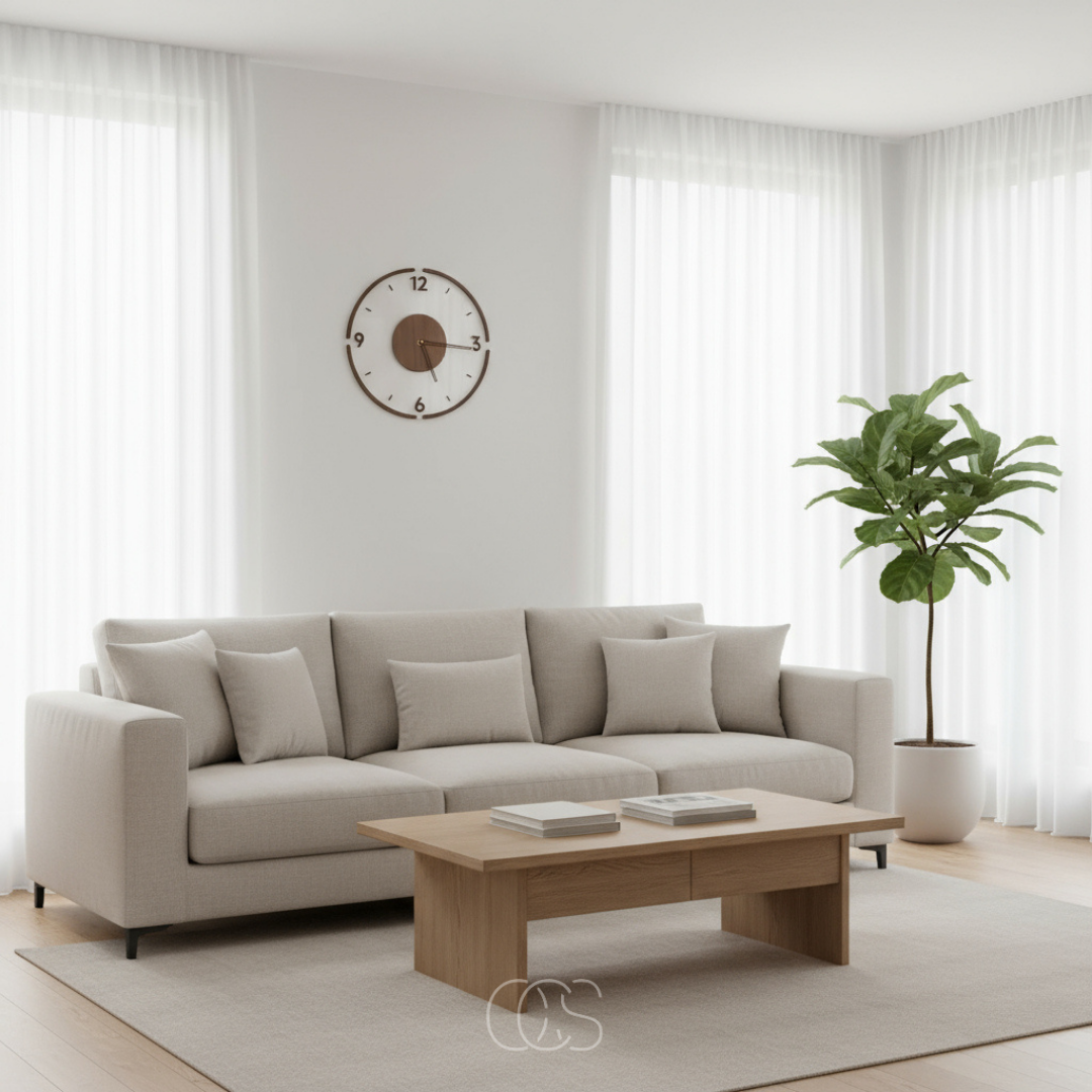 Silent Nordic Wall Clock 13.8 Inch Wooden Scandinavian Design for Living Room Bedroom Kitchen