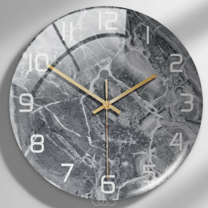 Marble Effect Silent Wall Clock 12 Inch Non-Ticking Decorative Modern Acrylic Round Clock for Living Room Bedroom Home Office