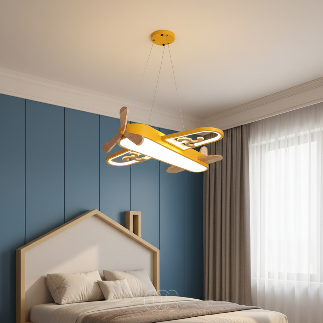 Aviation-Themed Kids Room Hanging Light Fixture 22×20 in Acrylic Iron Adjustable Brightness LED Nursery Playroom Overhead Illumination Yello