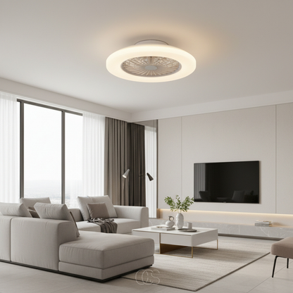 18-inch LED Ceiling Fan with Dimmable Ring Light & Remote – Ultra-Quiet DC Motor, Reversible Blades, 2400 Lumens – Modern White