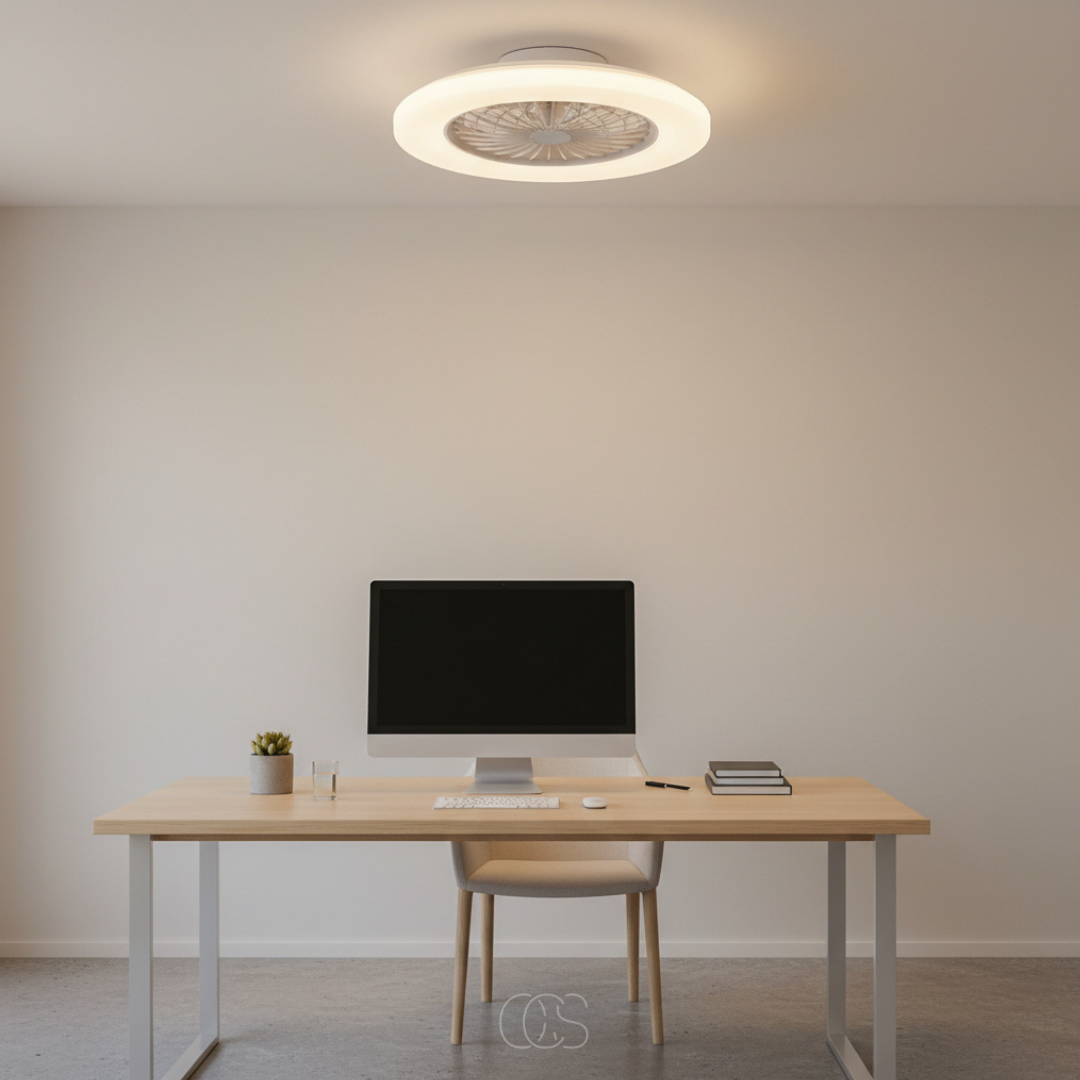18-inch LED Ceiling Fan with Dimmable Ring Light & Remote – Ultra-Quiet DC Motor, Reversible Blades, 2400 Lumens – Modern White