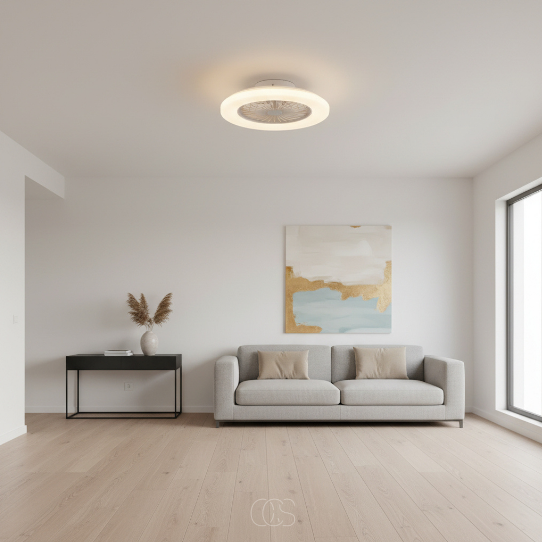 18-inch LED Ceiling Fan with Dimmable Ring Light & Remote – Ultra-Quiet DC Motor, Reversible Blades, 2400 Lumens – Modern White