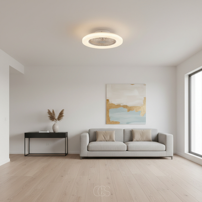 18-inch LED Ceiling Fan with Dimmable Ring Light & Remote – Ultra-Quiet DC Motor, Reversible Blades, 2400 Lumens – Modern White