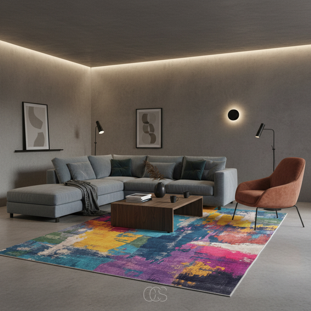 Multicolor Abstract Area Rug 6.6x7.5 ft Low-Pile Polyester Marble Wave Living Room Dining Room Bedroom Rug Soft Chenille Woven Modern