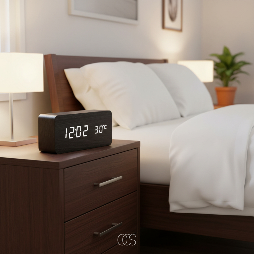 Digital Alarm Clock with Wireless Charging Pad & LED Display – Temperature, Humidity Monitor, 3 Alarms