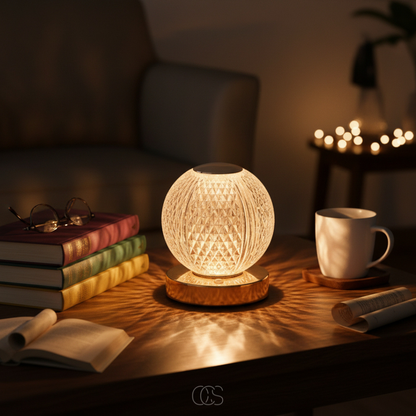 Cordless LED Crystal Globe Table Lamp - Touch Control Dimmable Accent Light with 3 Color Temperatures - Rechargeable Battery Operated