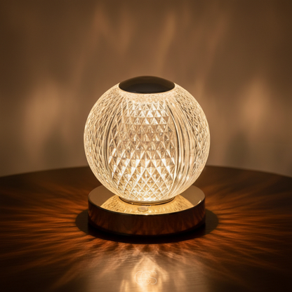Cordless LED Crystal Globe Table Lamp - Touch Control Dimmable Accent Light with 3 Color Temperatures - Rechargeable Battery Operated