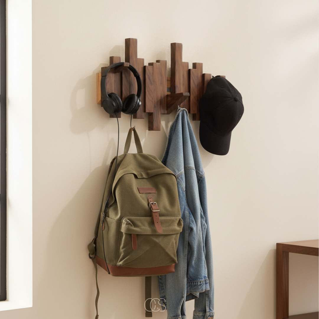 Wall-Mounted Coat Rack with Fold-Down Hooks — Solid Wood Piano Key Design for Entryway Bedroom Hallway Mudroom