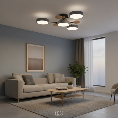 Round Multi-Light LED Ceiling Fixture – Metal Flush Mount Lamp with Integrated Bulbs, Even Ambient Lighting for Living Room, Dining Room