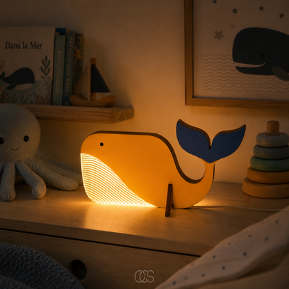 Wooden LED Animal Table Lamp for Kids' Room & Nursery Nightstand Lighting with Whale Toucan Pelican Designs