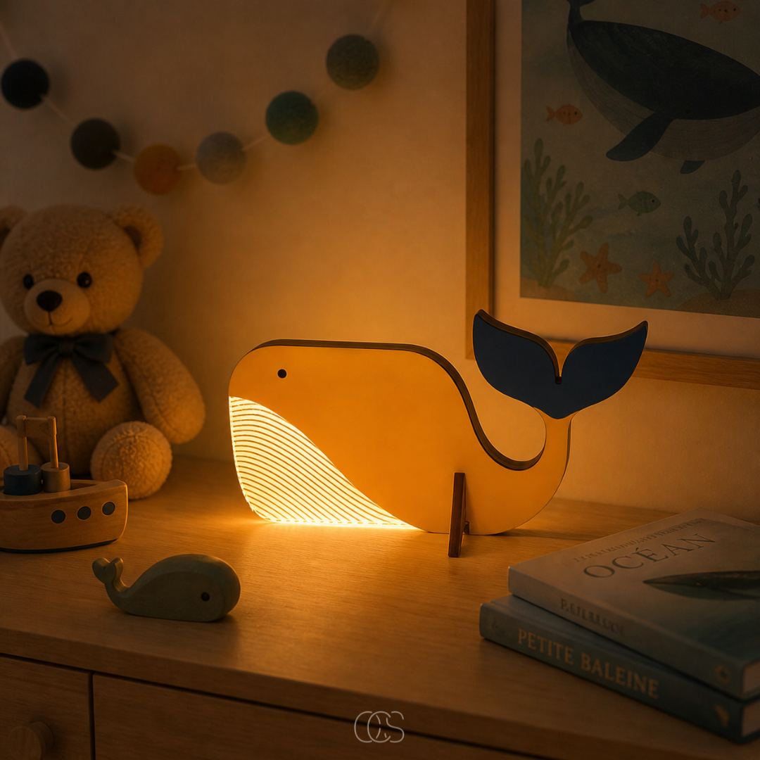 Wooden LED Animal Table Lamp for Kids' Room & Nursery Nightstand Lighting with Whale Toucan Pelican Designs