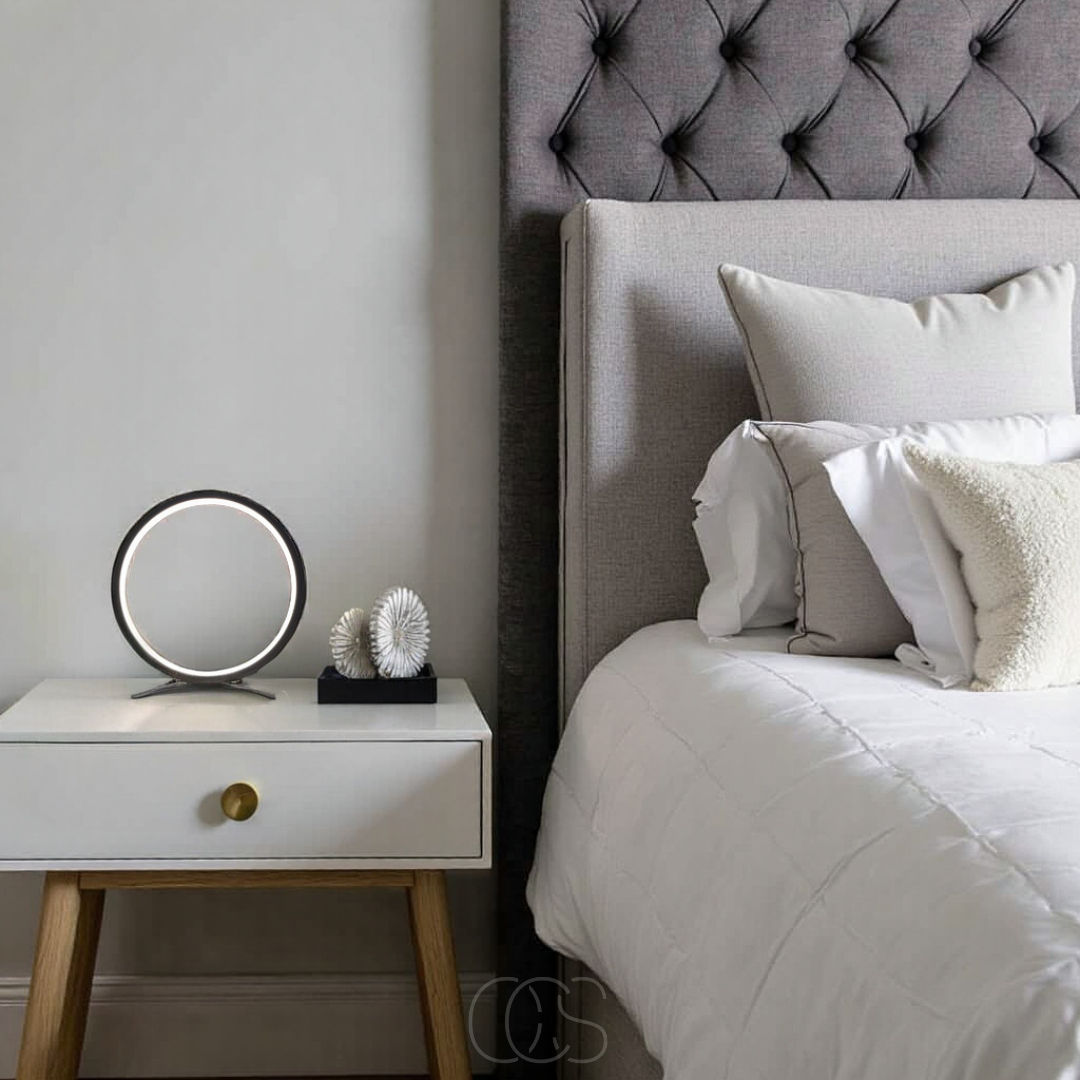 Floating Ring LED Table Lamp Black Warm White Light Modern Minimalist Bedroom Nightstand Desk Accent Lighting for Living Room Office Home