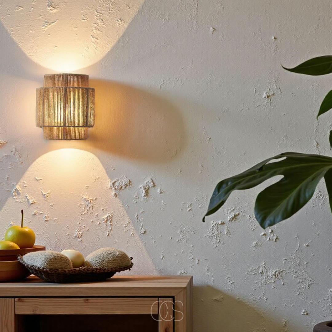 Handwoven Fiber Wall Sconce 10 in Natural Light for Bedroom Hallway Living Room Boho Decor E27 Socket Ambient Fixture 220V