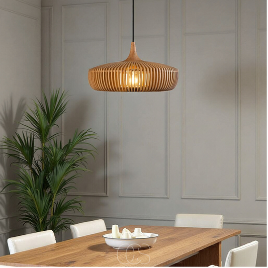 Suspension luminaire en bois pour salle à manger à l'éclairage chaleureux – Lampe suspendue minimaliste scandinave