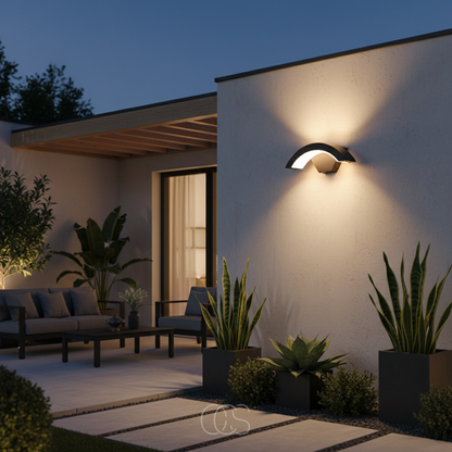 Motion-Activated Outdoor Wall Light with Up & Down Beam – Half-Arch Aluminum Sconce for Porch, Front Door & Patio