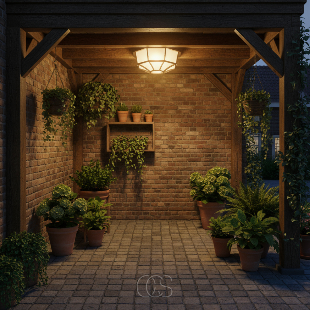 Outdoor Flush Mount Ceiling Light with Glass Shade & Aluminum Housing for Porch, Patio, Entryway