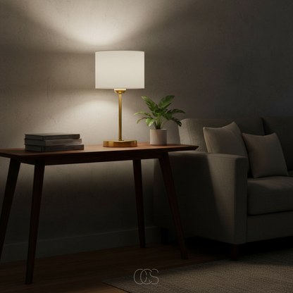 Modern Fabric Shade Table Lamp with Metal Base – Elegant Accent Lighting for Bedroom, Living Room & Office