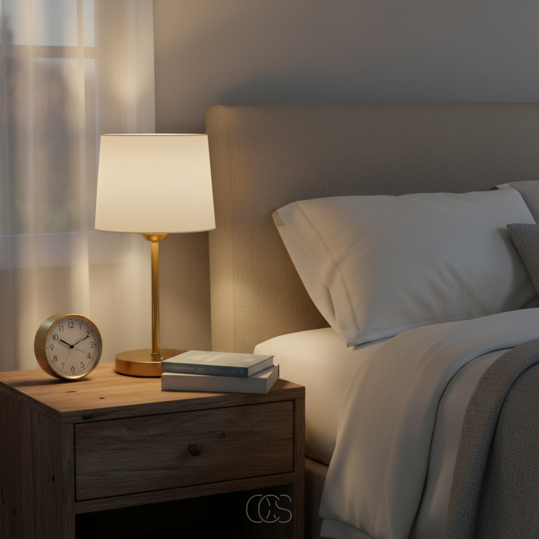 Modern Fabric Shade Table Lamp with Metal Base – Elegant Accent Lighting for Bedroom, Living Room & Office