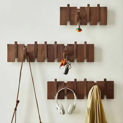 Porte-manteau mural en chêne avec patères rabattables – Organisateur gain de place pour entrée, couloir, chambre et bureau