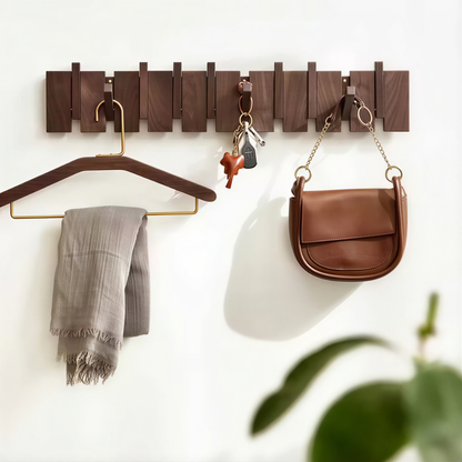 Porte-manteau mural en chêne avec patères rabattables – Organisateur gain de place pour entrée, couloir, chambre et bureau