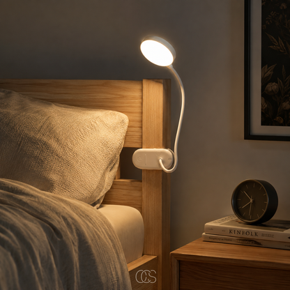 Rechargeable Clip-On LED Reading Light with 360° Flexible Gooseneck for Bedside, Desk & Book Lamp Use