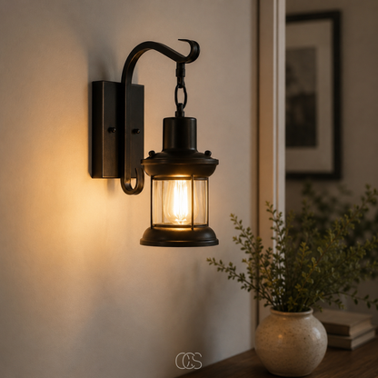 Industrial Wall Sconce with Vintage Lantern Cage, Bronze or Black Metal Finish for Entryway Hallway Living Room Bedroom Kitchen