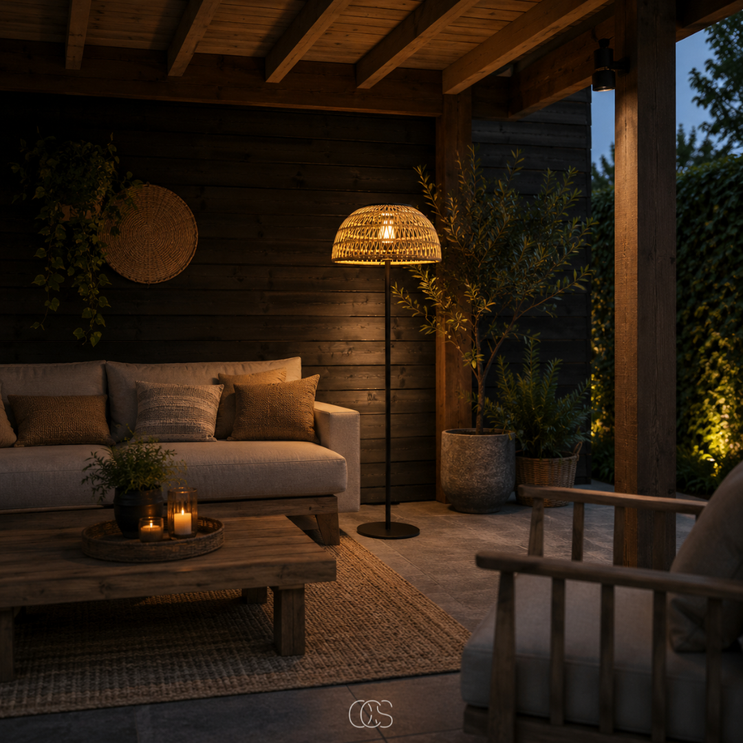Solar Rattan Floor Lamp Cordless Rechargeable LED Outdoor Indoor Patio Deck Light Portable Woven Natural Fiber Wireless Ambient Lighting